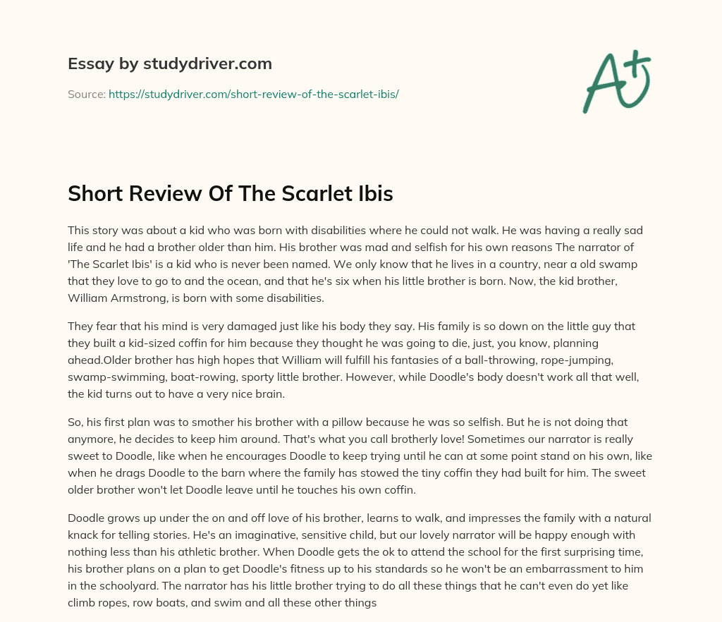 Short Review of the Scarlet Ibis essay