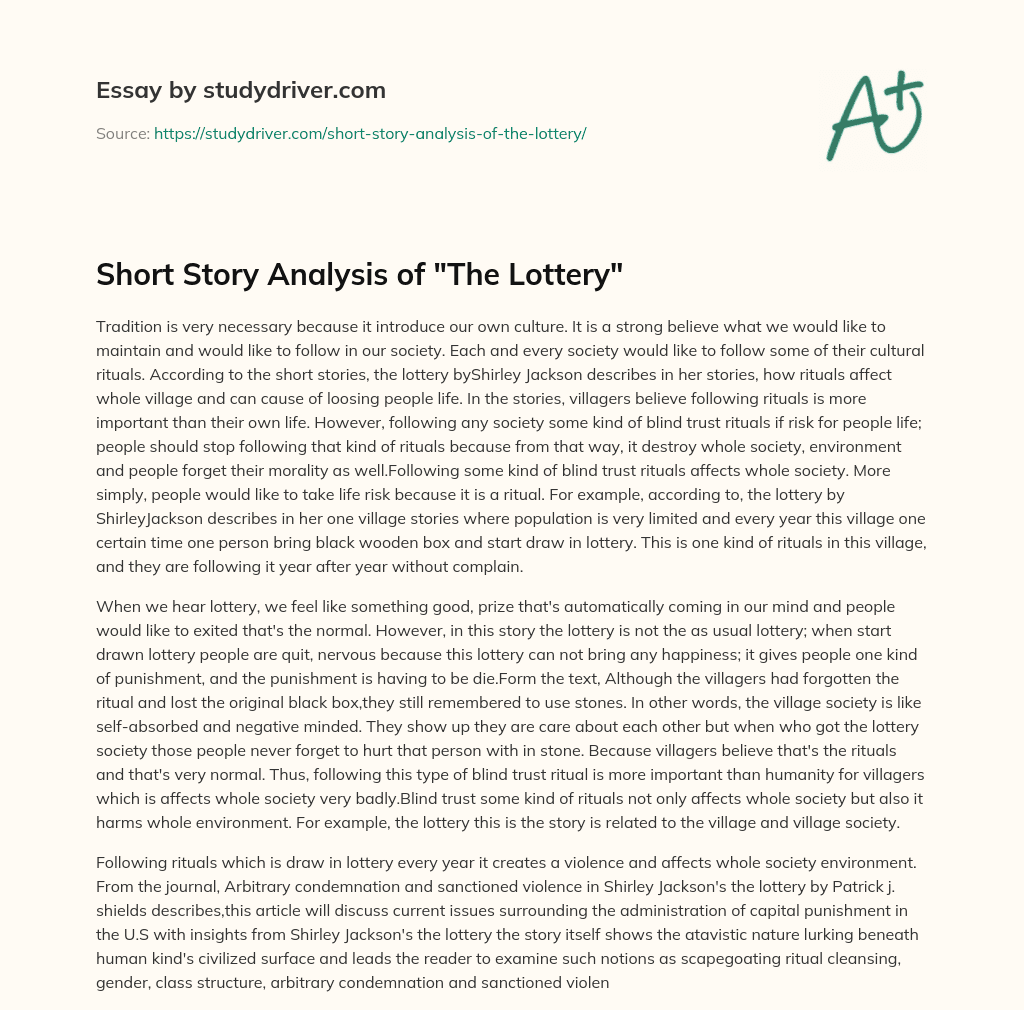 Short Story Analysis of “The Lottery” essay