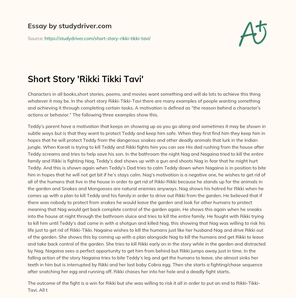 Short Story ‘Rikki Tikki Tavi’ essay