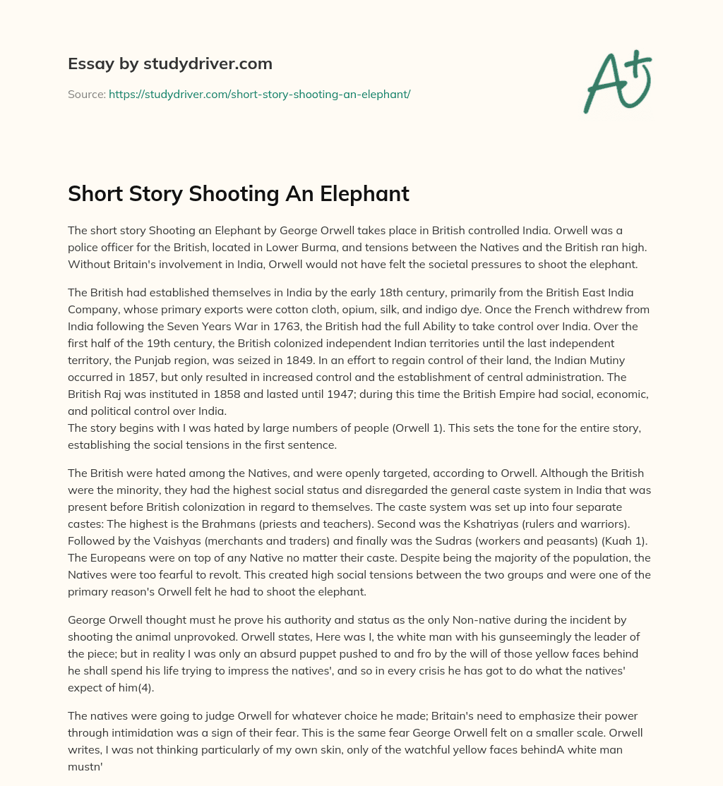 Short Story Shooting an Elephant essay