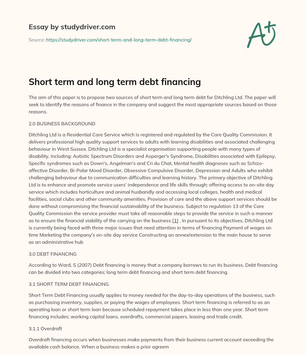 Short Term and Long Term Debt Financing essay
