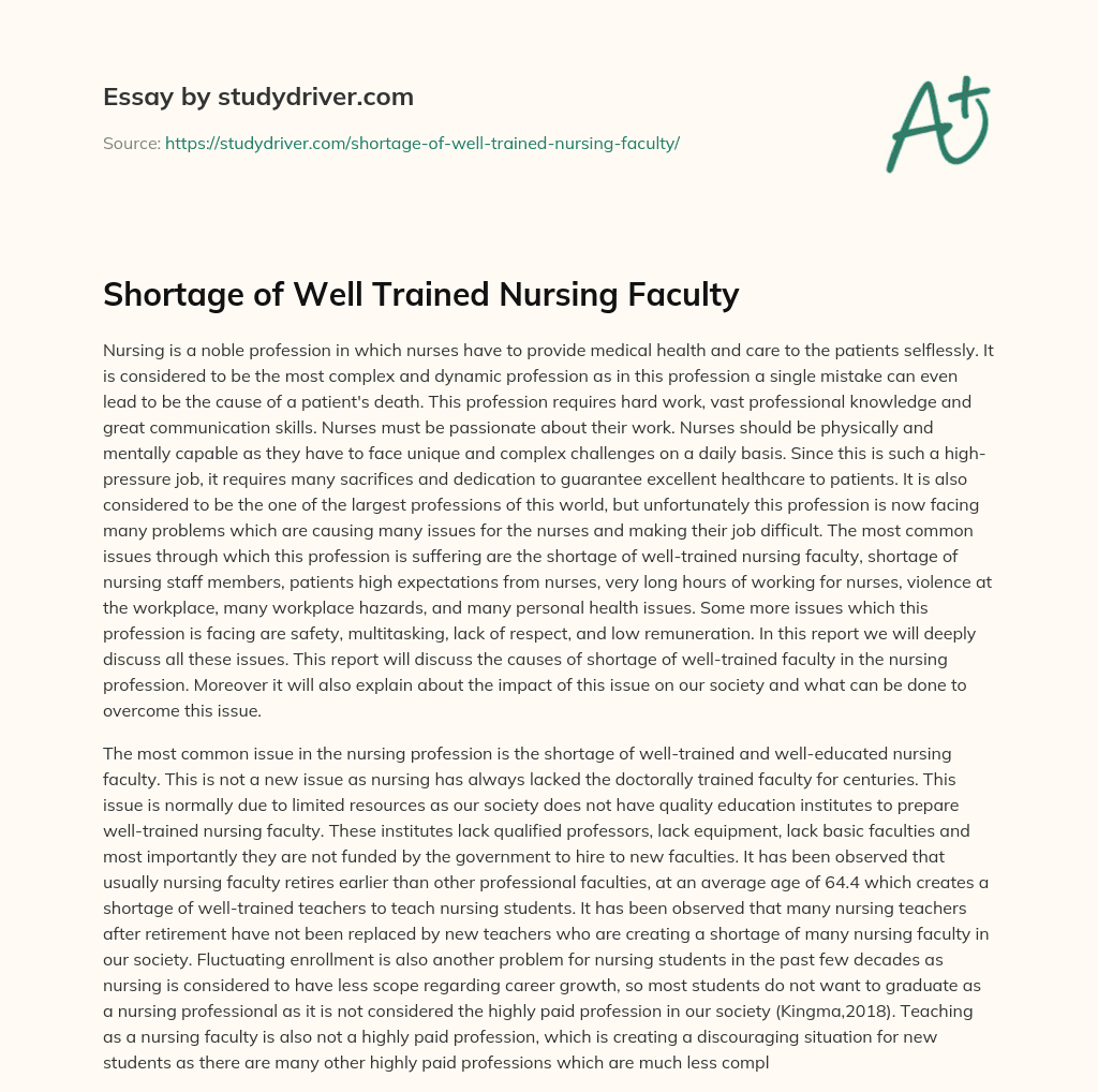 Shortage of Well Trained Nursing Faculty essay