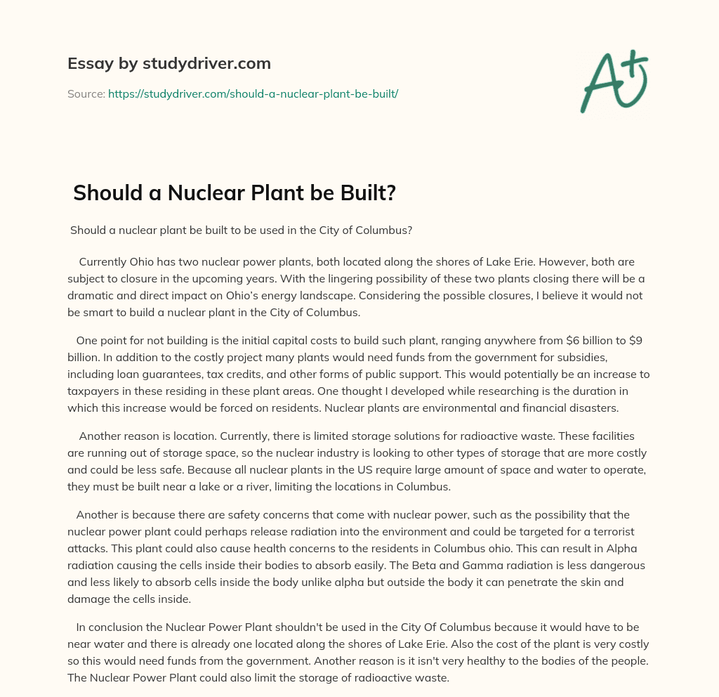  Should a Nuclear Plant be Built? essay