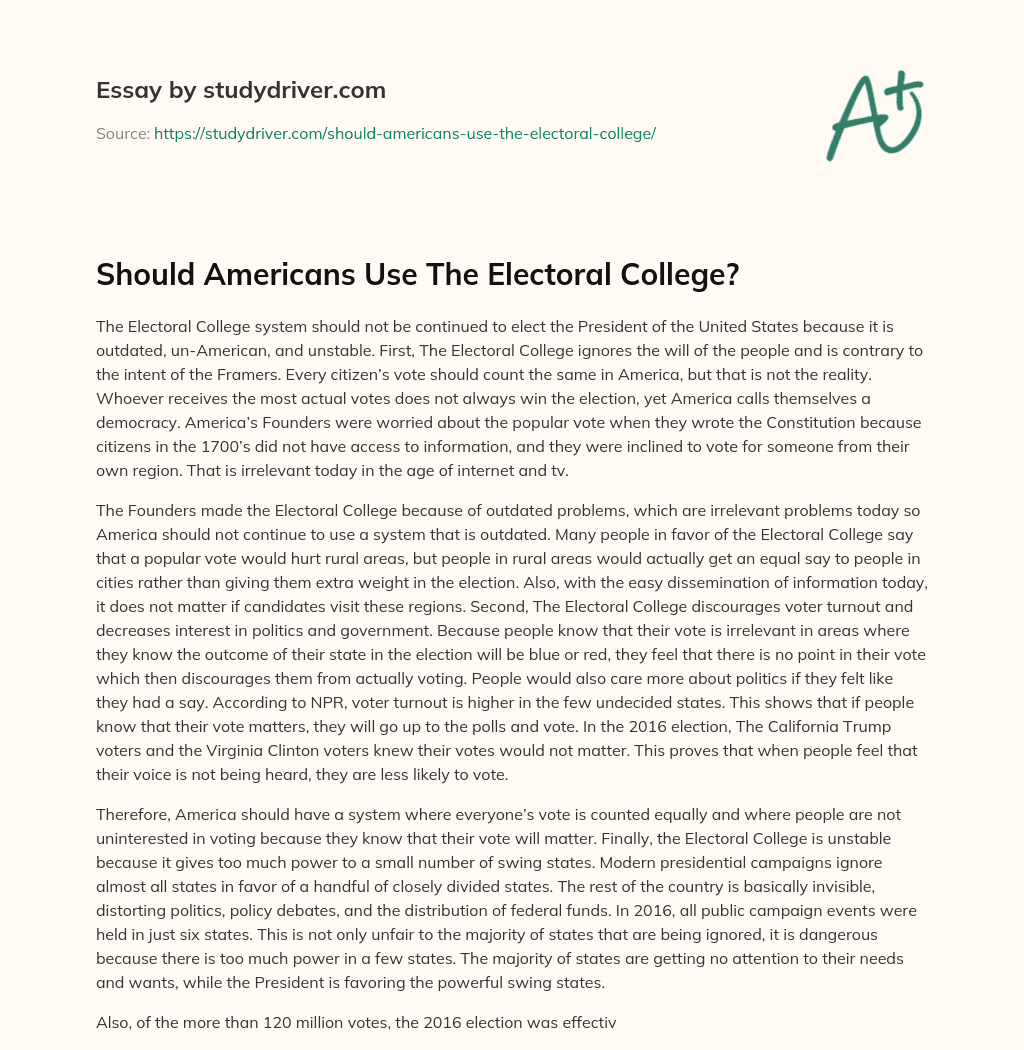 Should Americans Use the Electoral College? essay