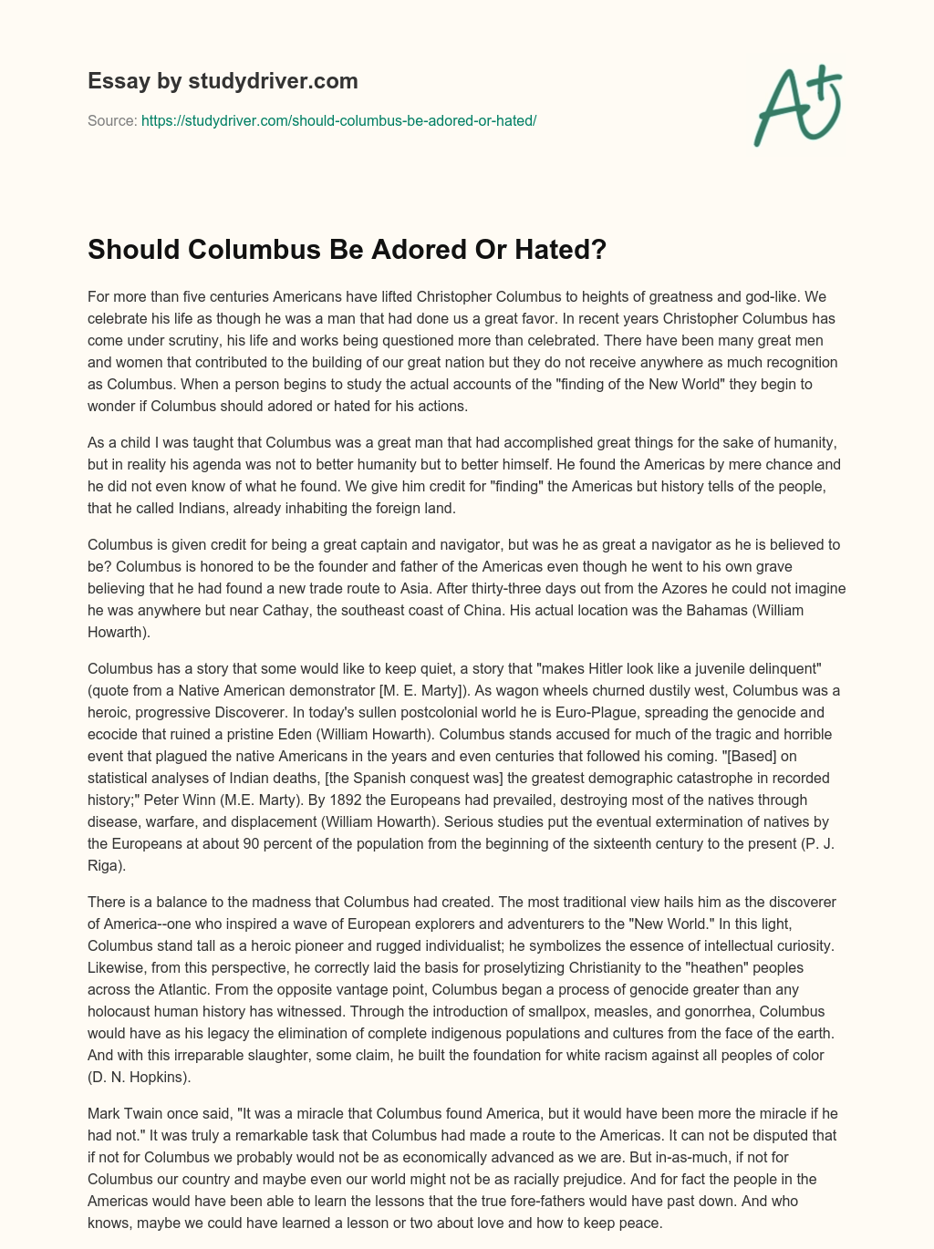 Should Columbus be Adored or Hated? essay
