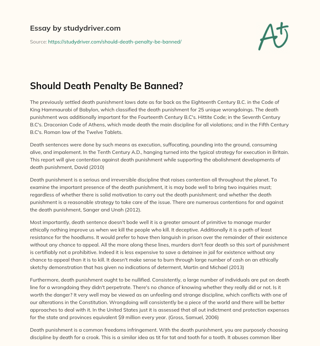 Should Death Penalty be Banned? essay