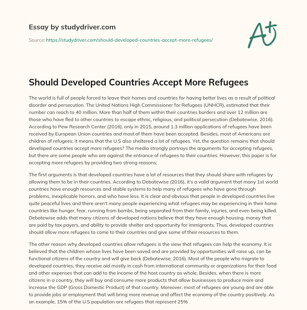 Should Developed Countries Accept more Refugees essay