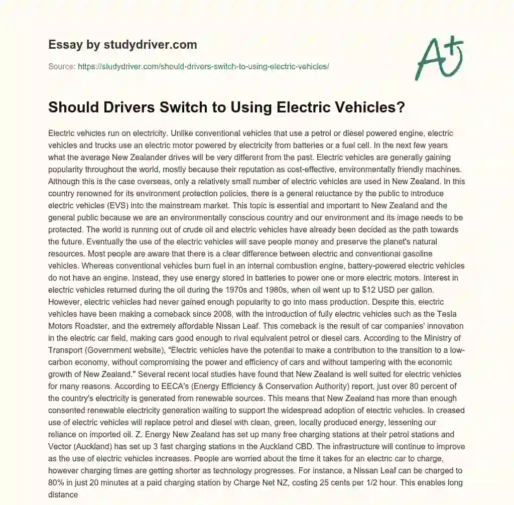 Should Drivers Switch to Using Electric Vehicles? essay