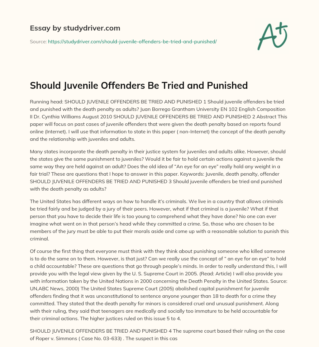 Should Juvenile Offenders be Tried and Punished essay