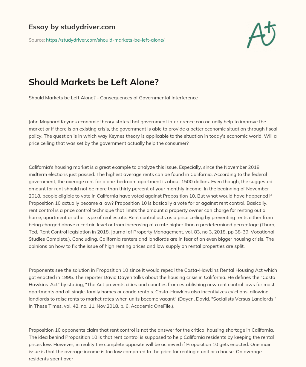 Should Markets be Left Alone? essay