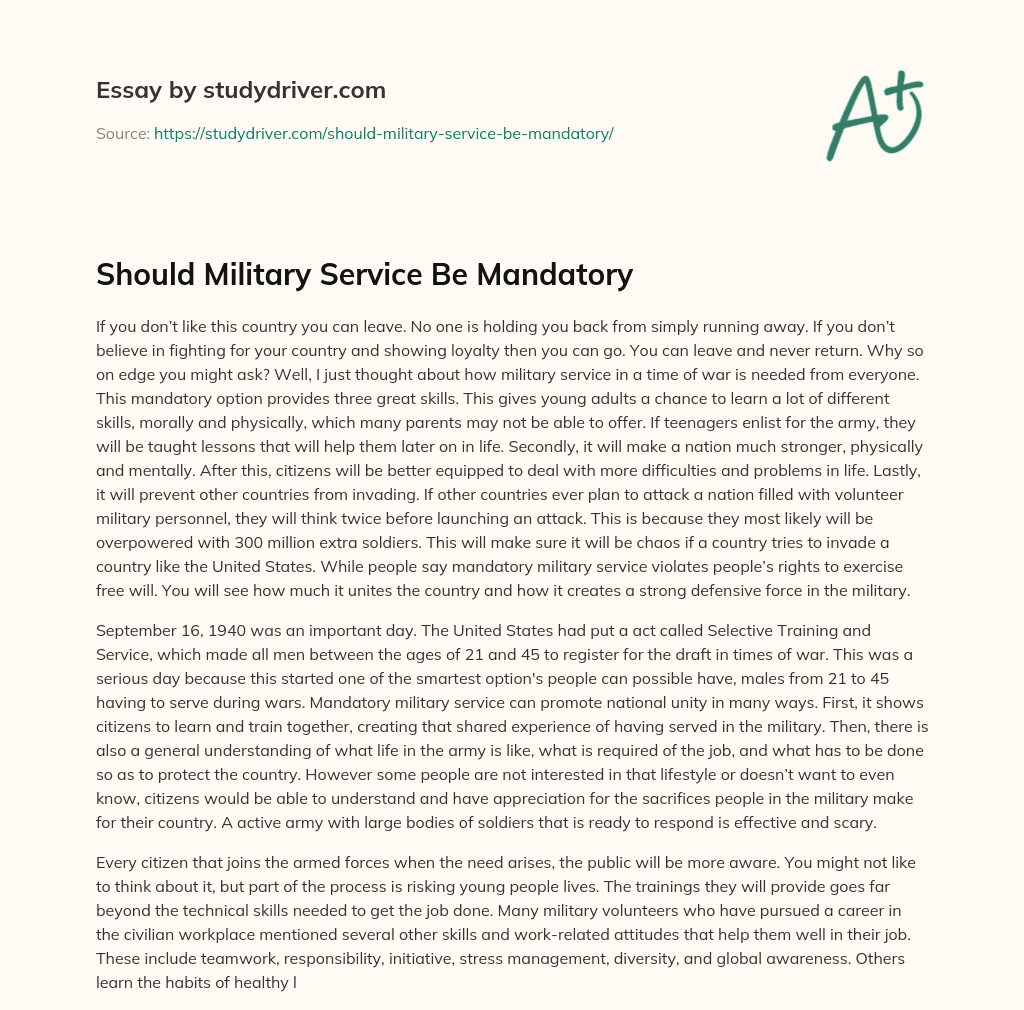 Should Military Service be Mandatory essay