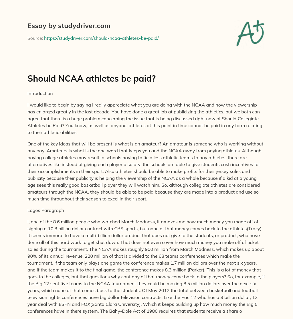 Should NCAA Athletes be Paid? essay