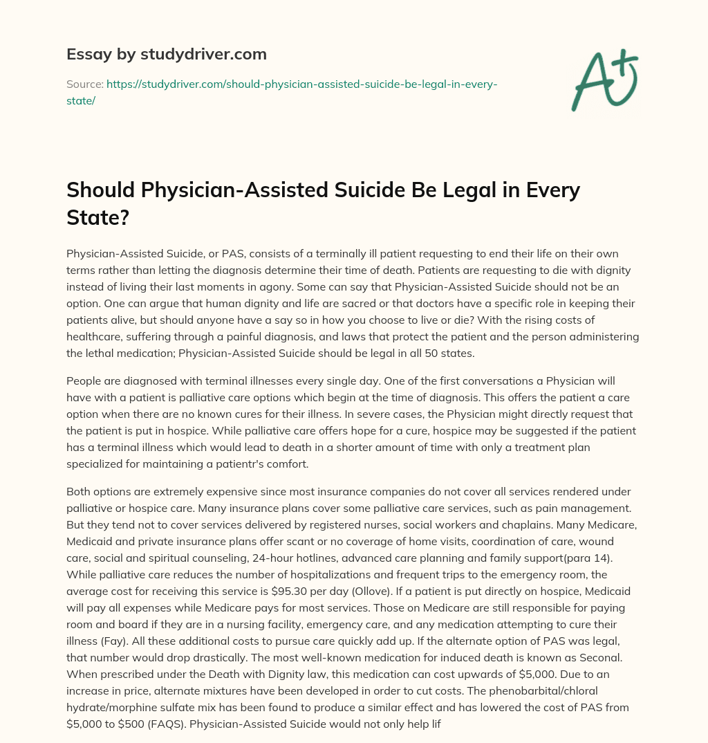 Should Physician-Assisted Suicide be Legal in Every State? essay