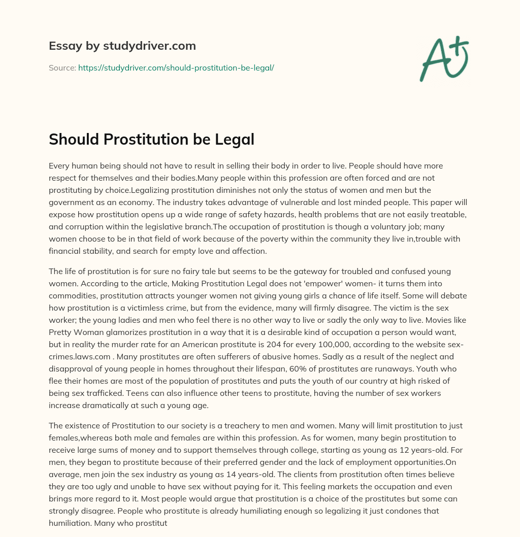 Should Prostitution be Legal essay