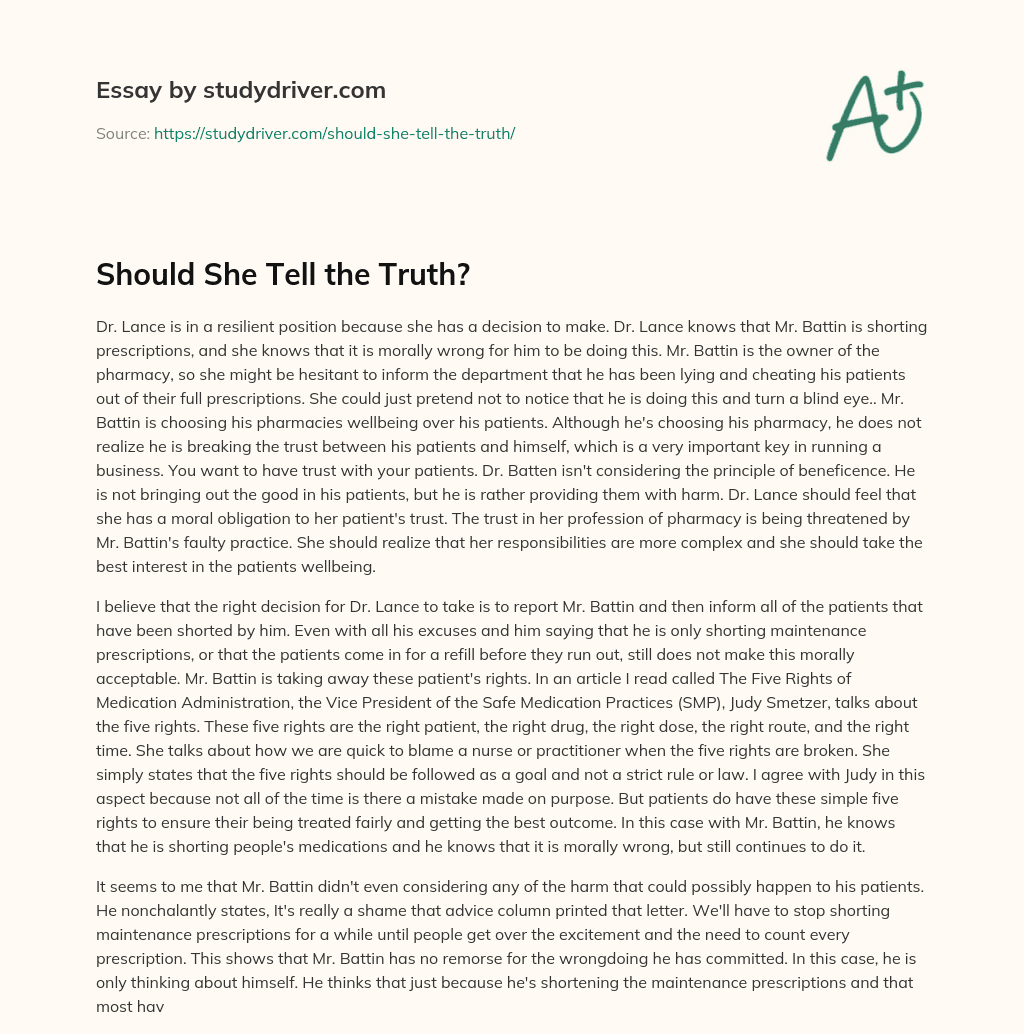 Should she Tell the Truth? essay
