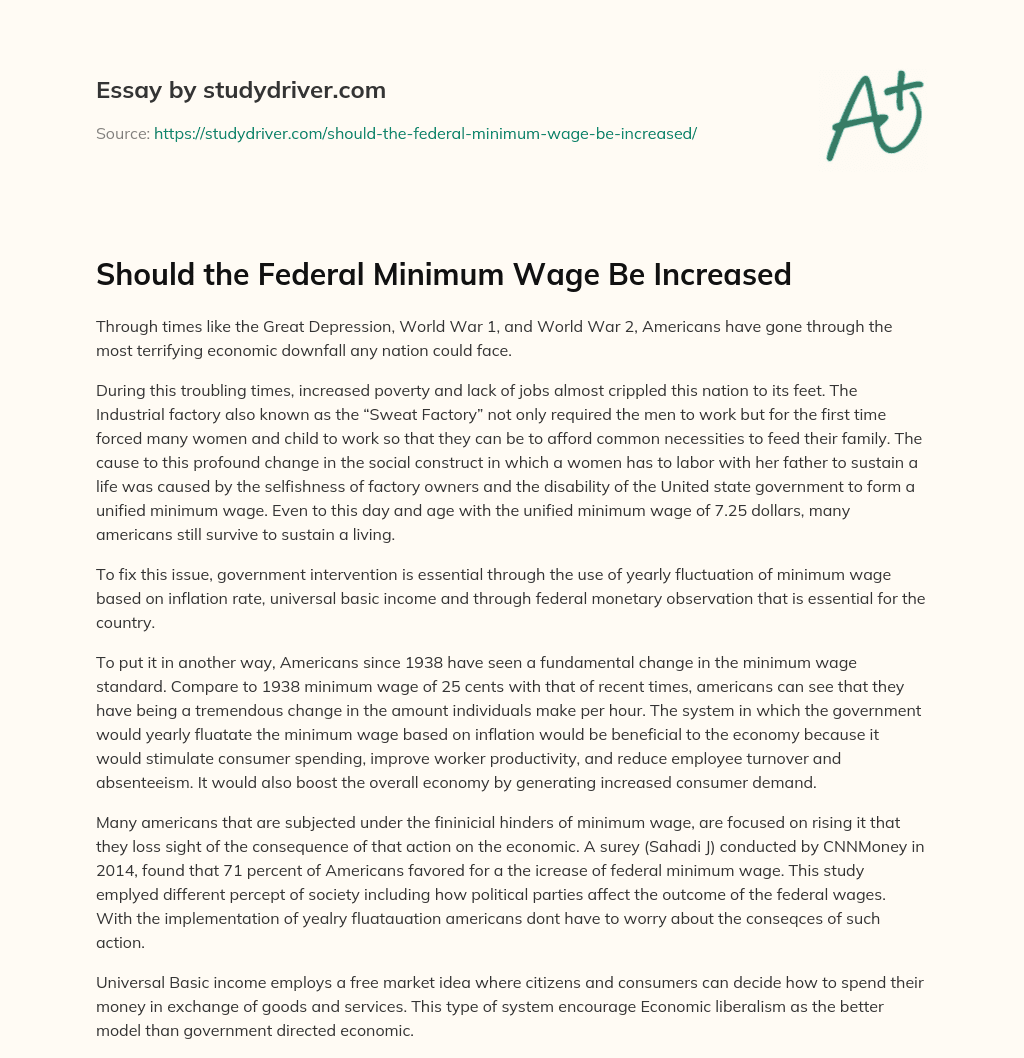Should the Federal Minimum Wage be Increased essay