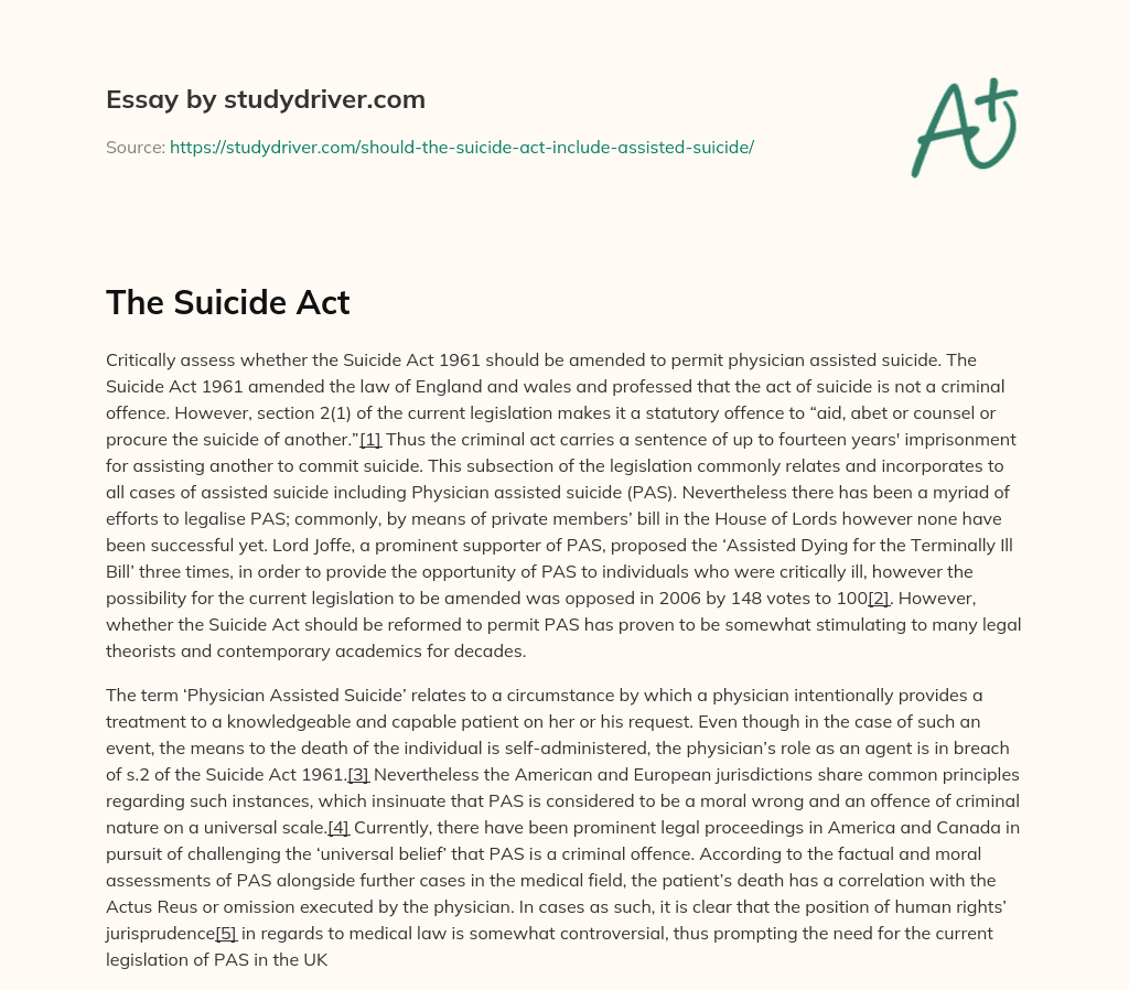 The Suicide Act essay