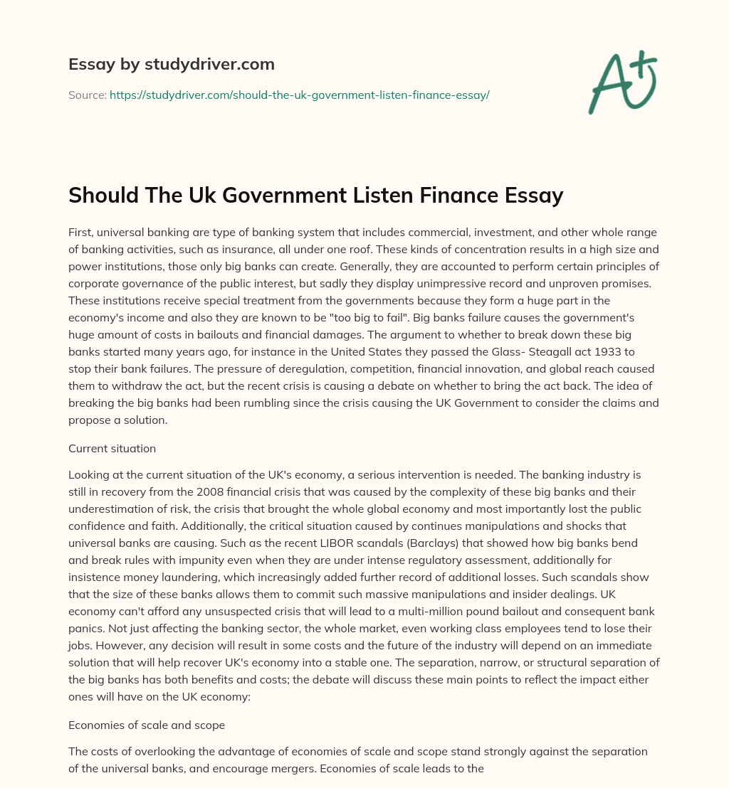Should the Uk Government Listen Finance Essay essay
