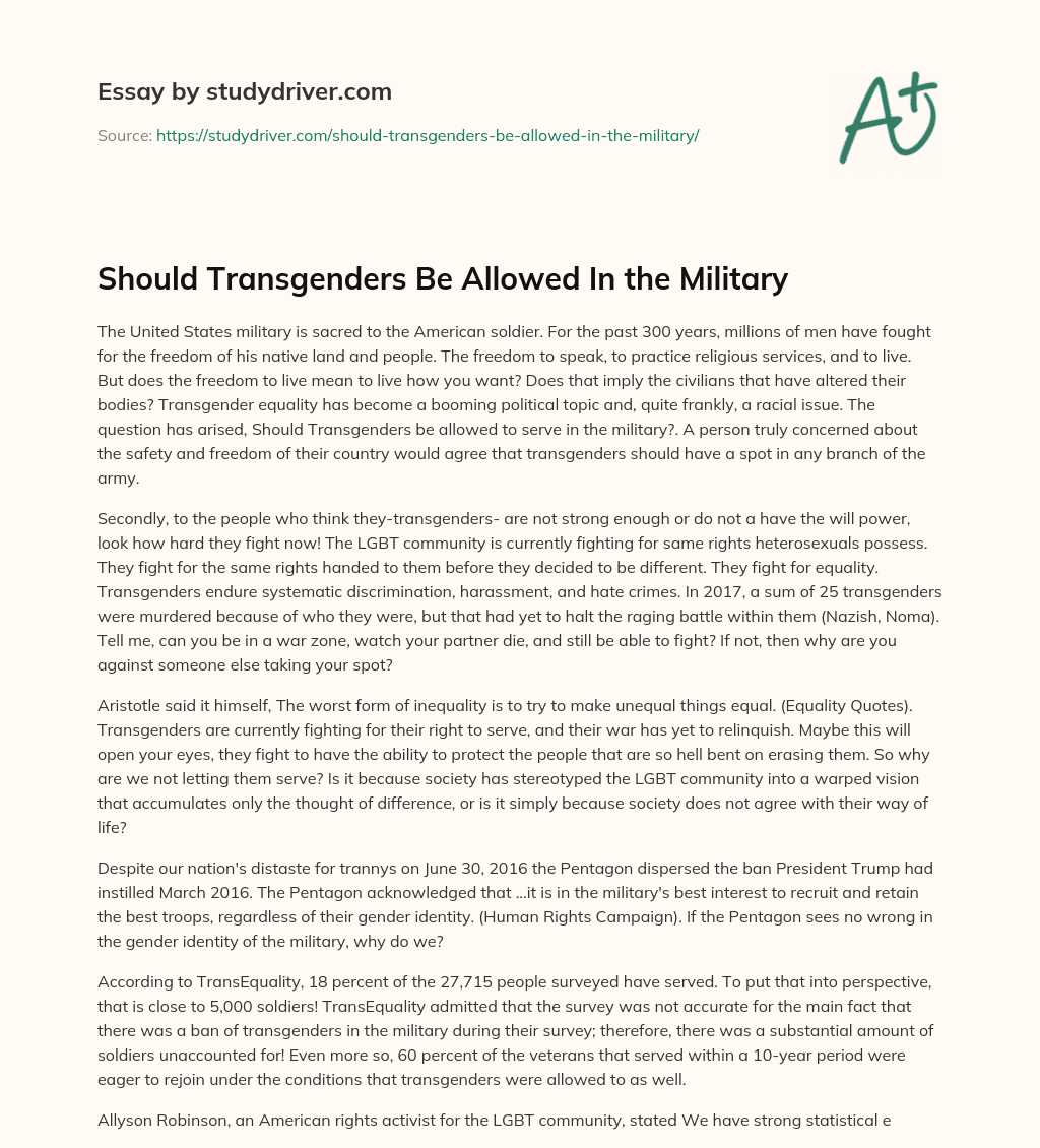 Should Transgenders be Allowed in the Military essay