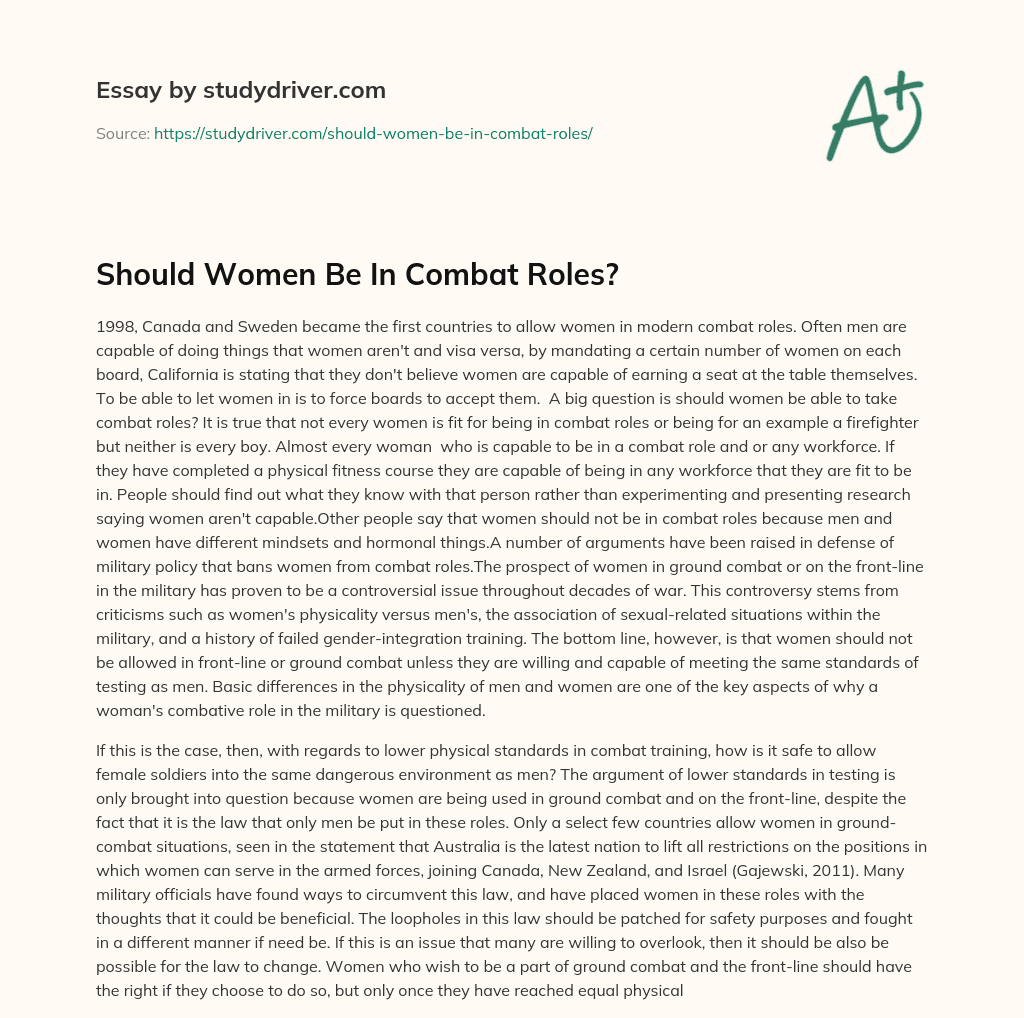Should Women be in Combat Roles? essay
