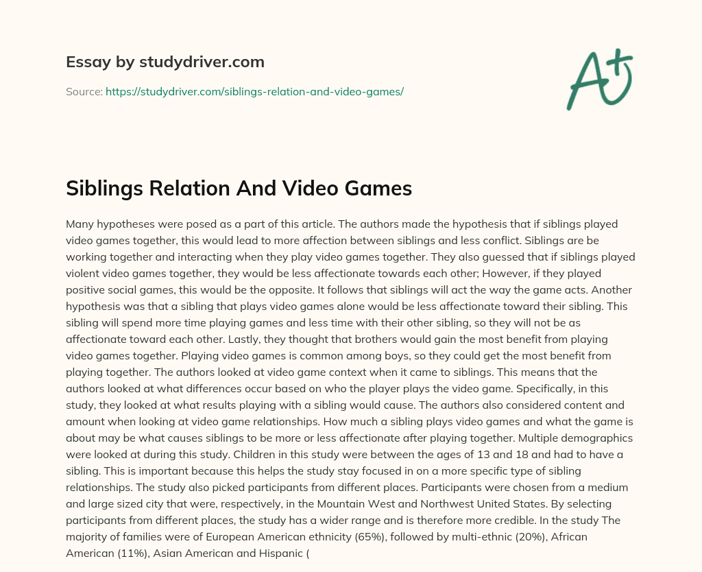 Siblings Relation and Video Games essay