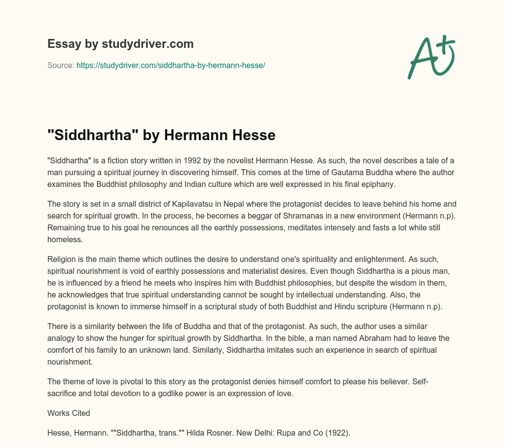 “Siddhartha” by Hermann Hesse essay