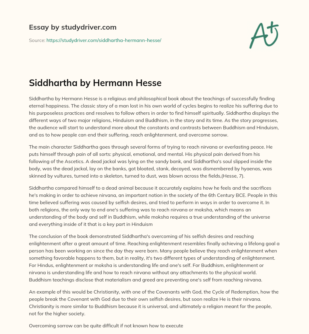 Siddhartha by Hermann Hesse essay