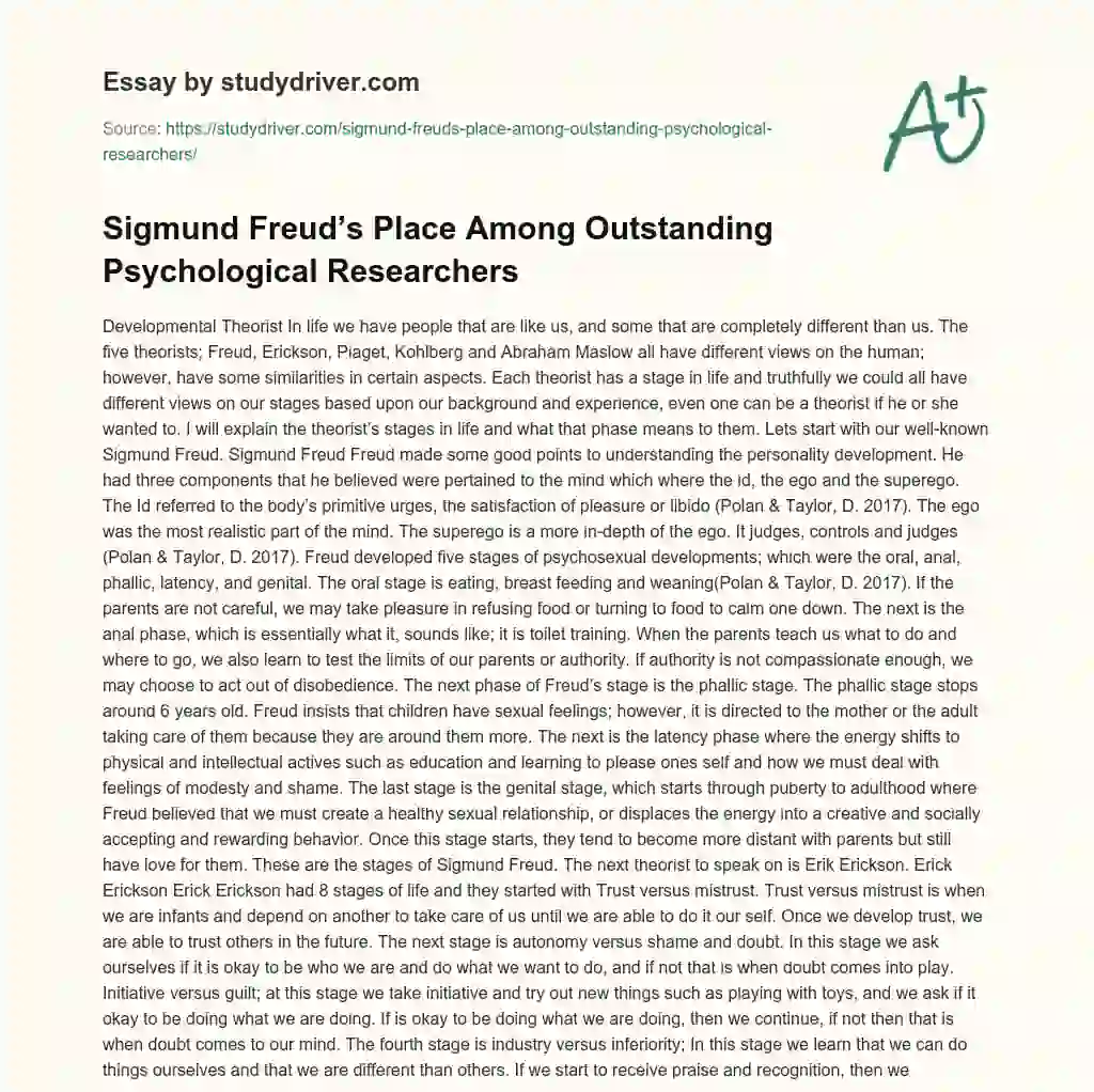 Sigmund Freud’s Place Among Outstanding Psychological Researchers essay