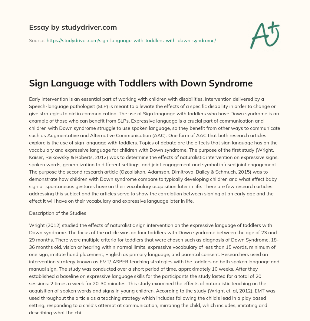 Sign Language with Toddlers with down Syndrome essay