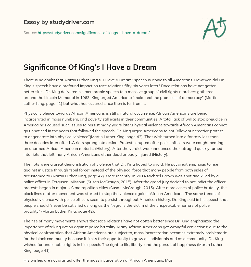 Significance of King’s i have a Dream essay