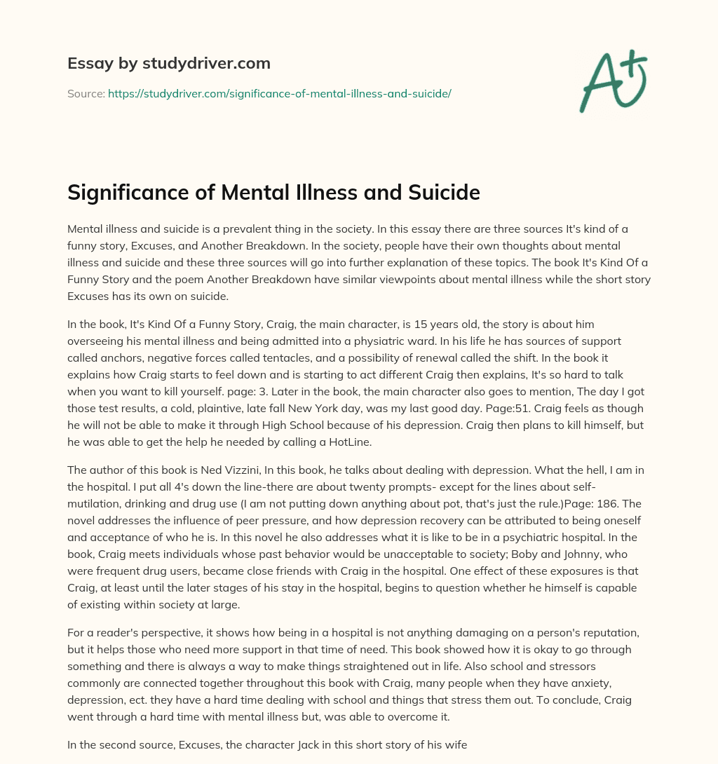 Significance of Mental Illness and Suicide essay