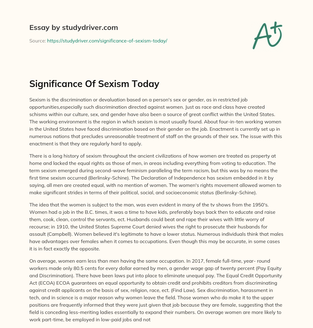Significance of Sexism Today essay