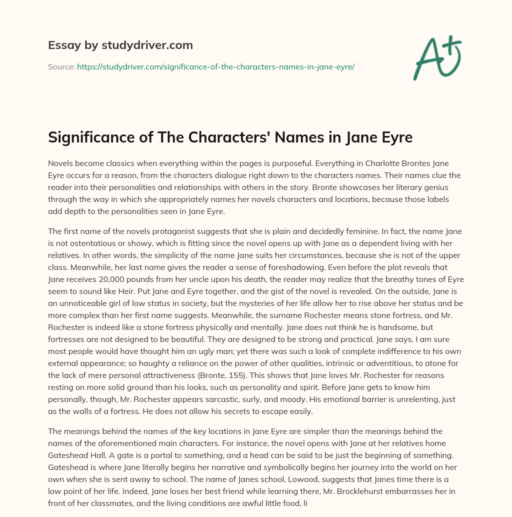 Significance of the Characters’ Names in Jane Eyre essay