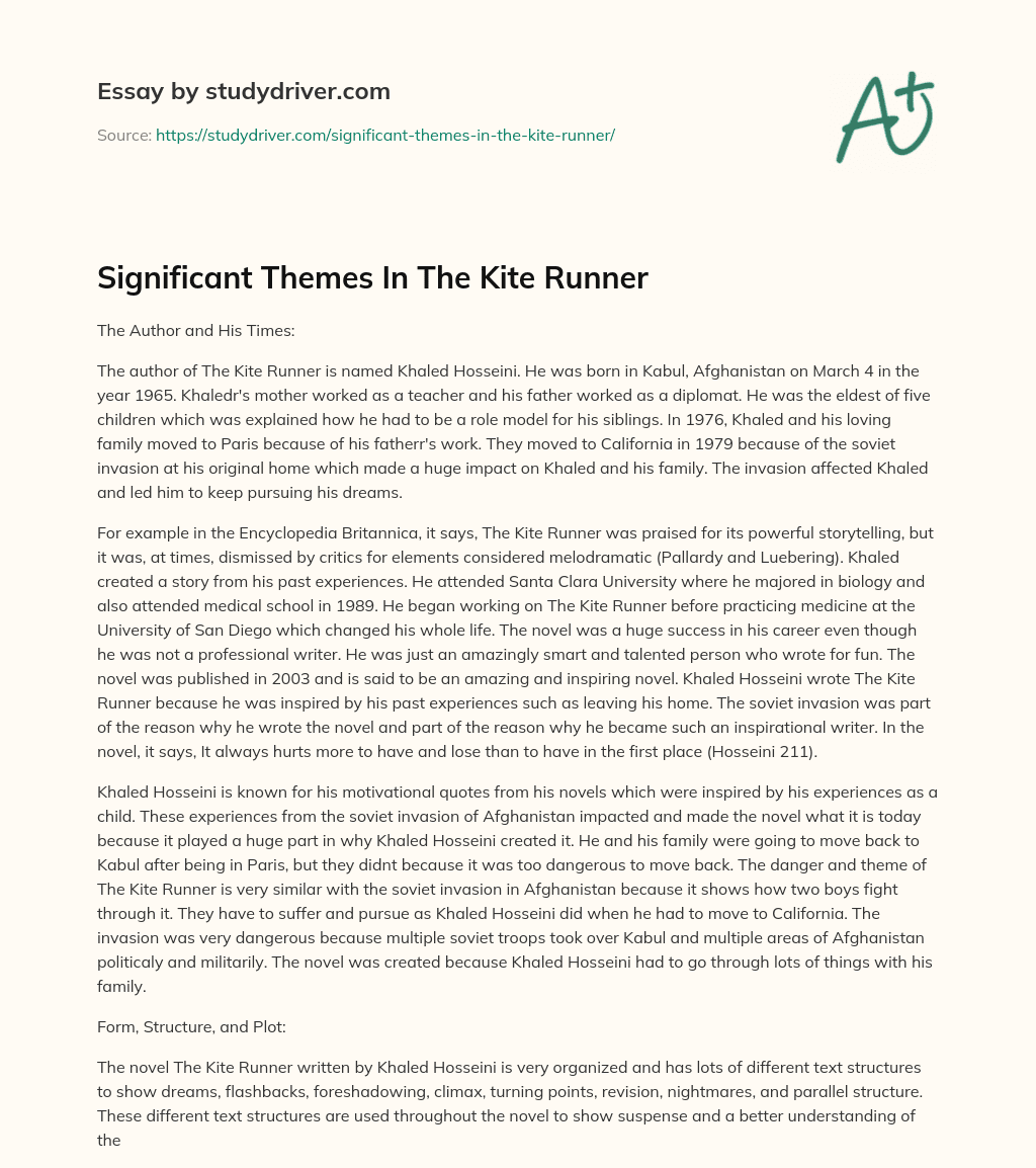 Significant Themes in the Kite Runner essay