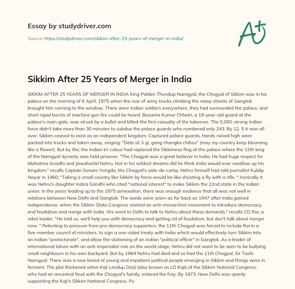 Sikkim after 25 Years of Merger in India essay