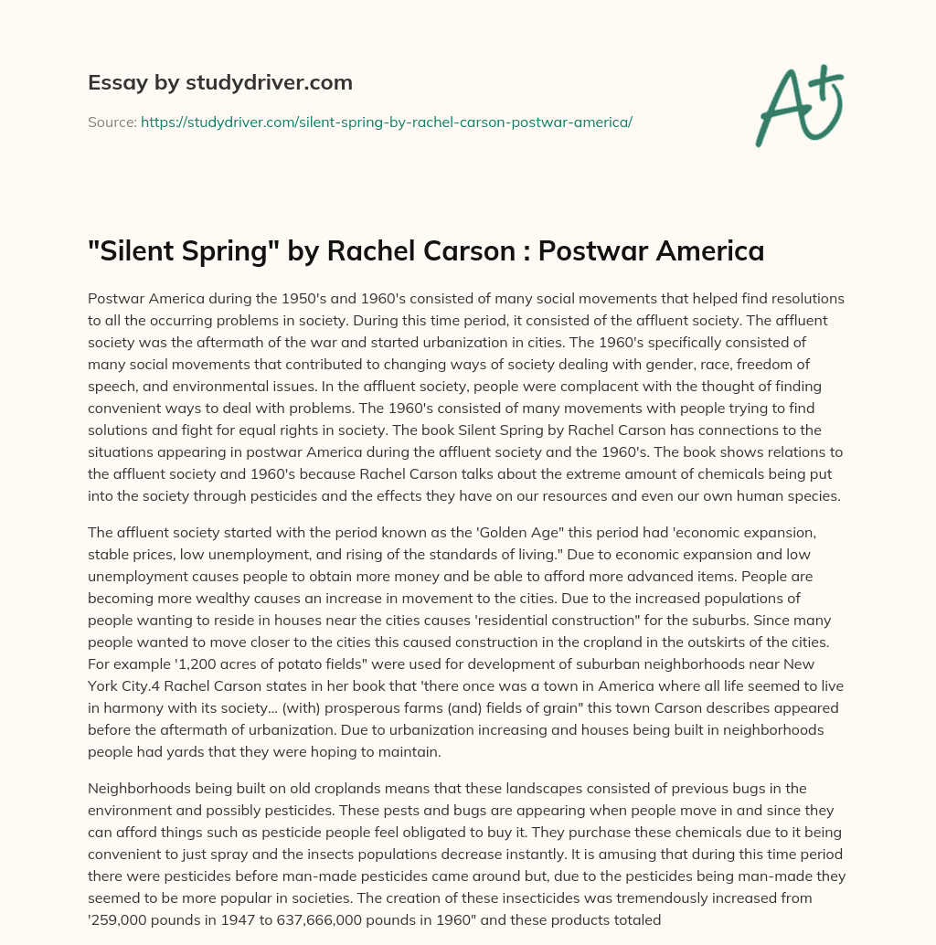 “Silent Spring” by Rachel Carson : Postwar America essay