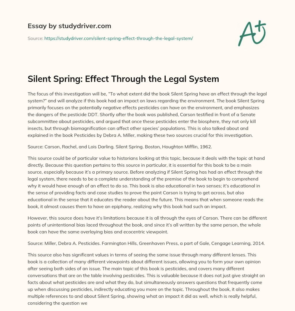 Silent Spring: Effect through the Legal System essay