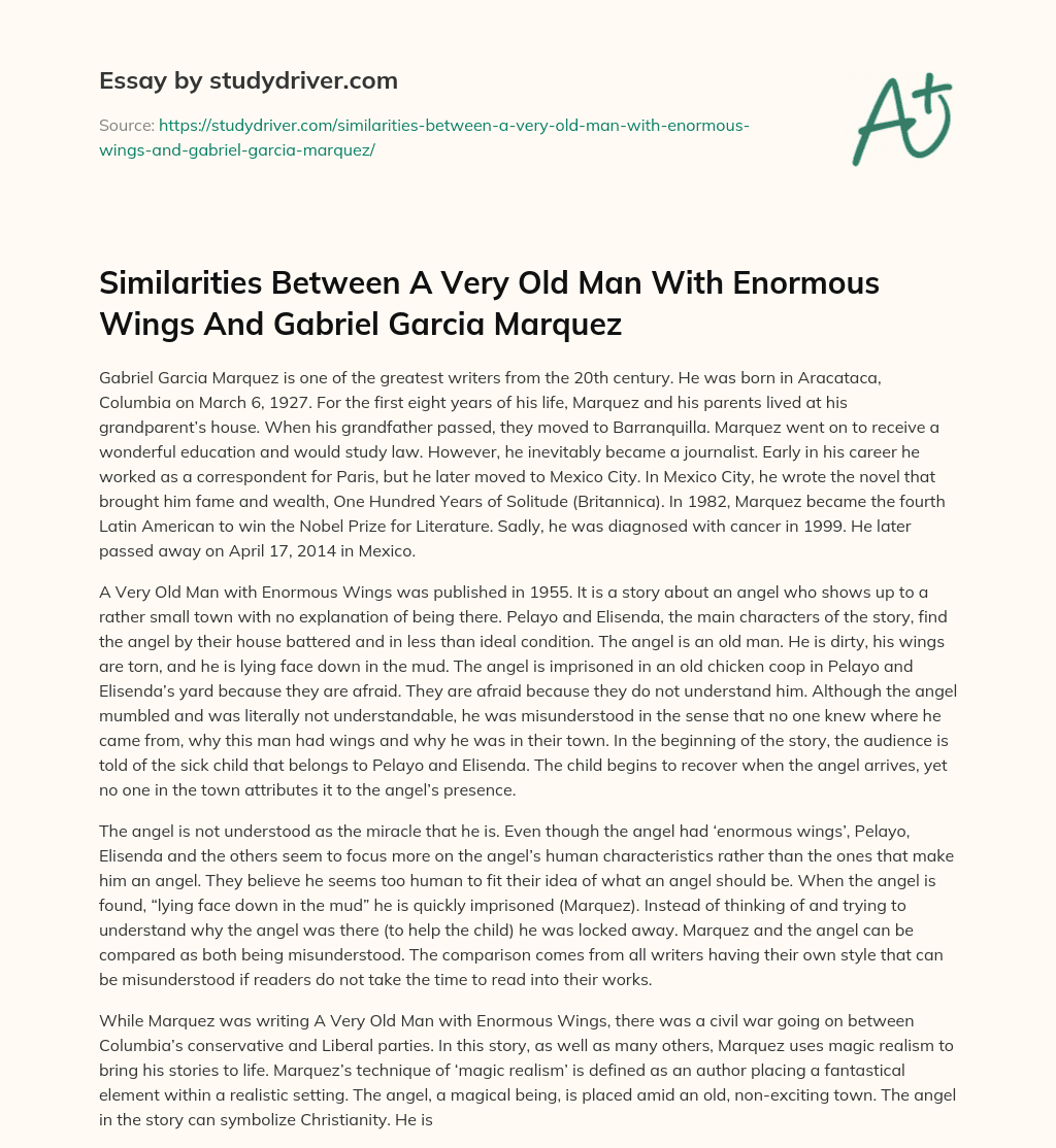 Similarities between a very Old Man with Enormous Wings and Gabriel Garcia Marquez essay