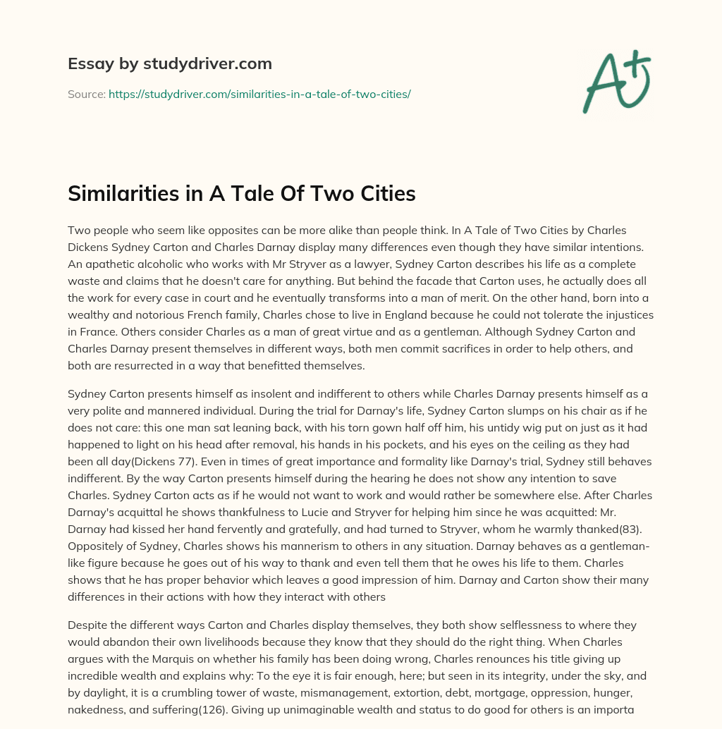 Similarities in a Tale of Two Cities essay