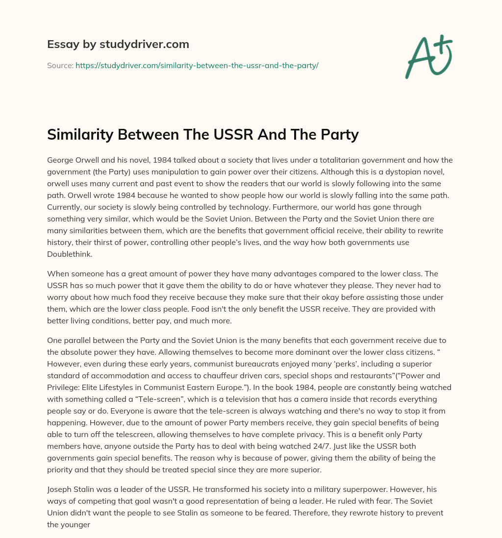 Similarity between the USSR and the Party essay