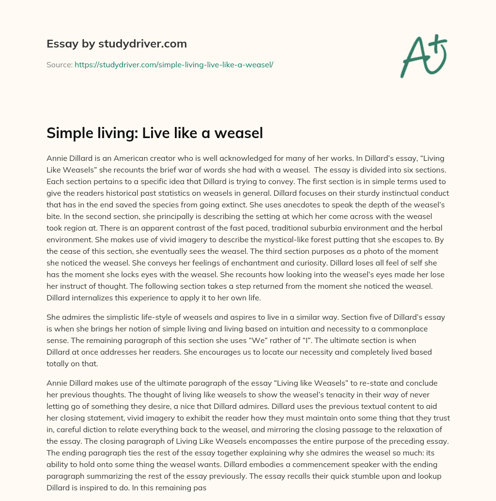 Simple Living: Live Like a Weasel essay