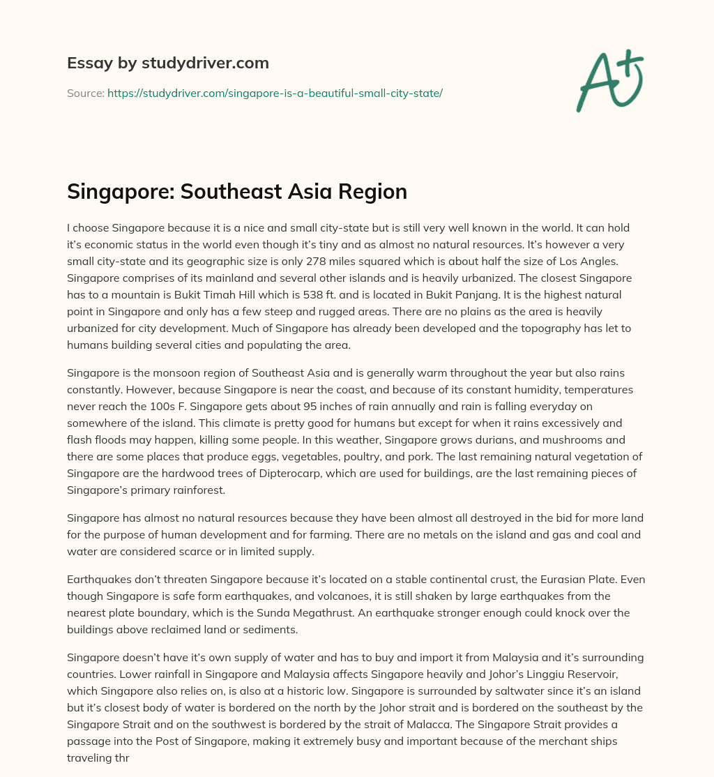 Singapore: Southeast Asia Region essay