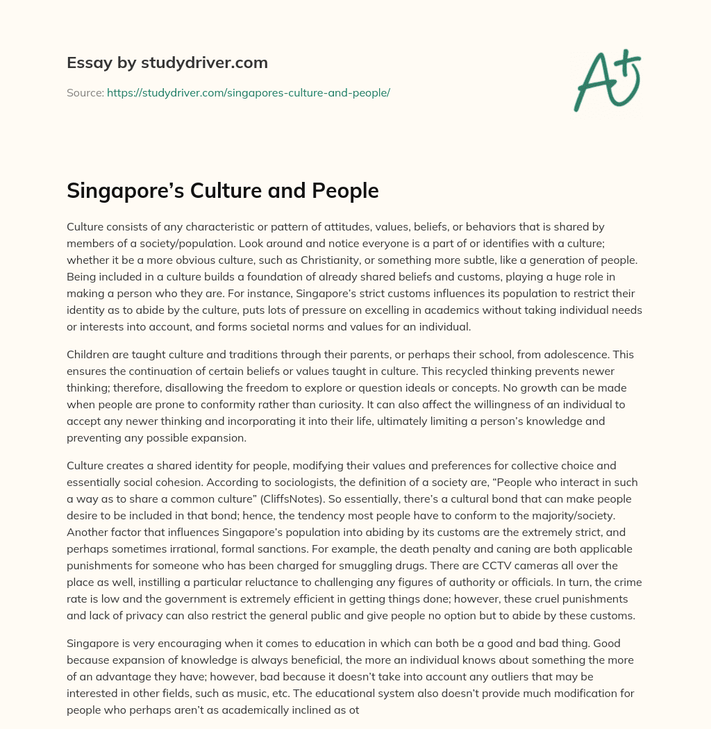 Singapore’s Culture and People essay