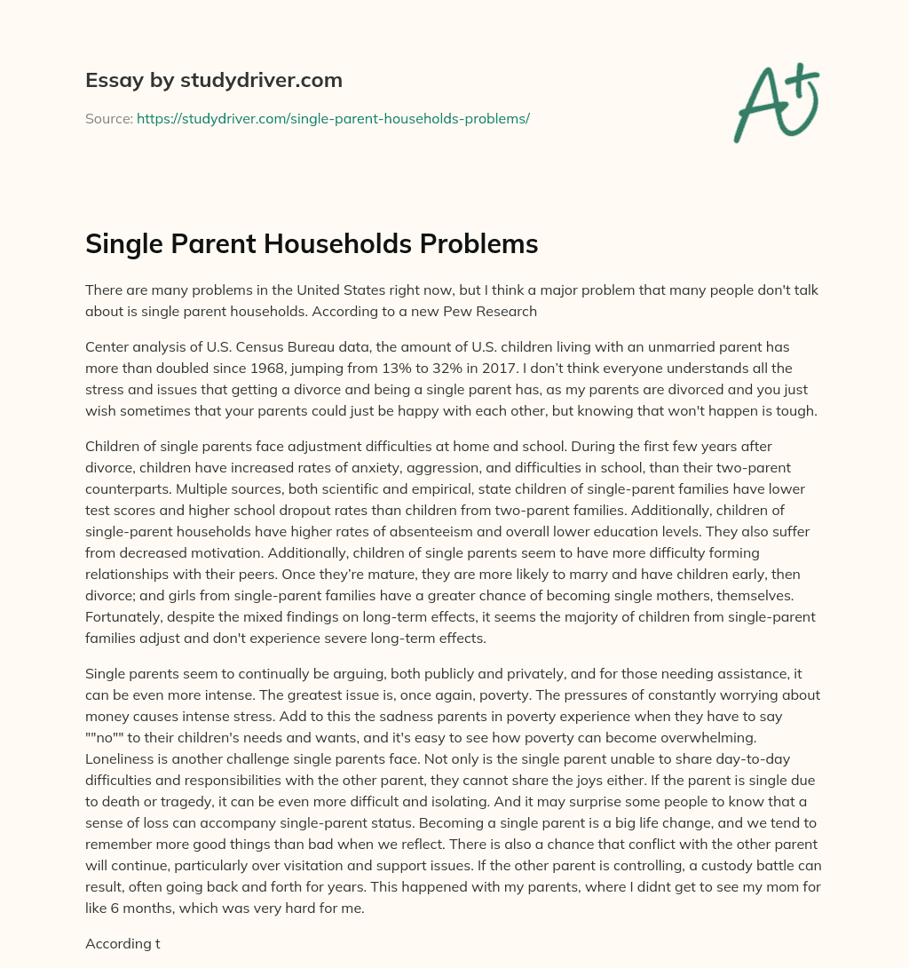 Single Parent Households Problems essay