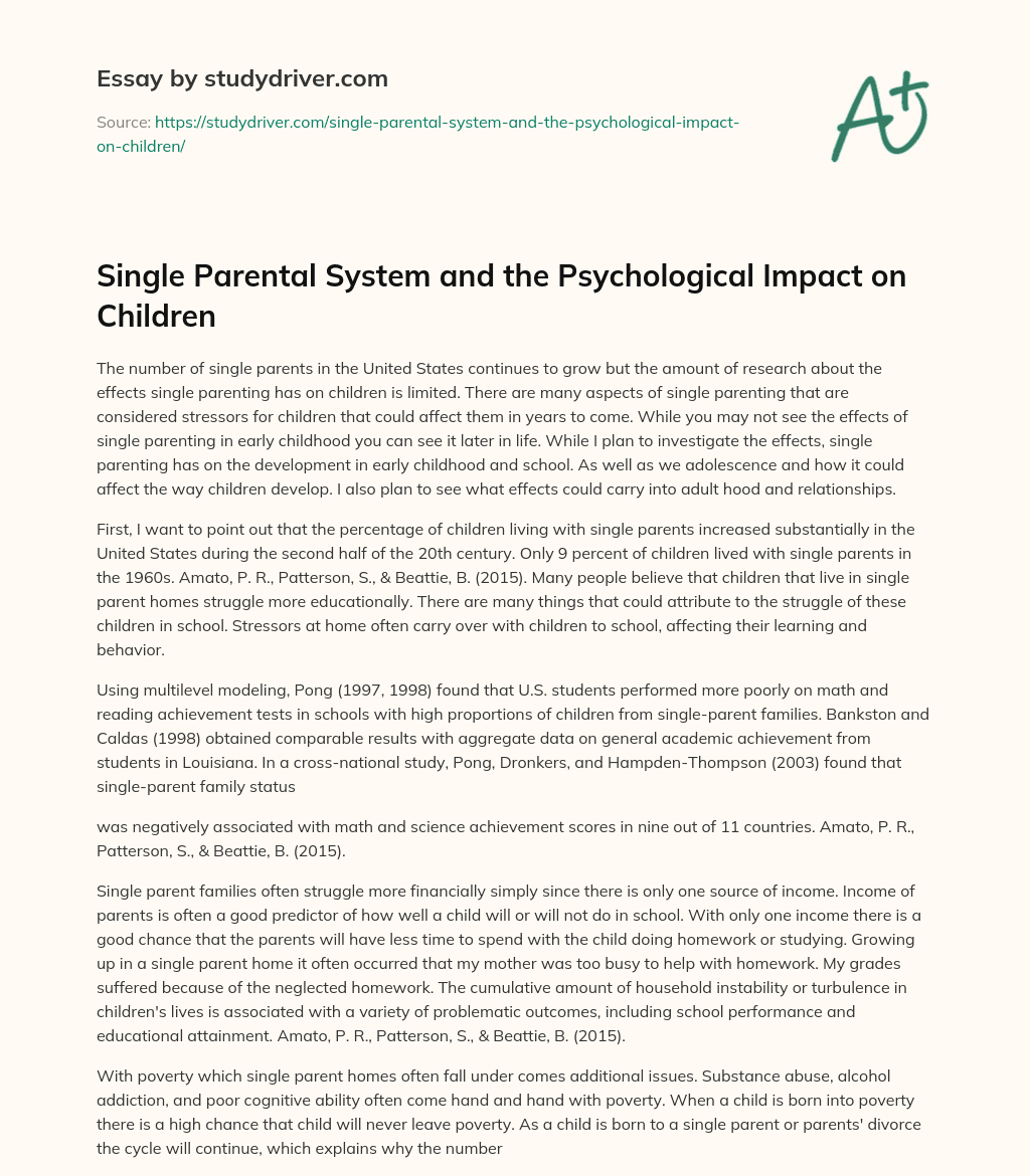 Single Parental System and the Psychological Impact on Children essay
