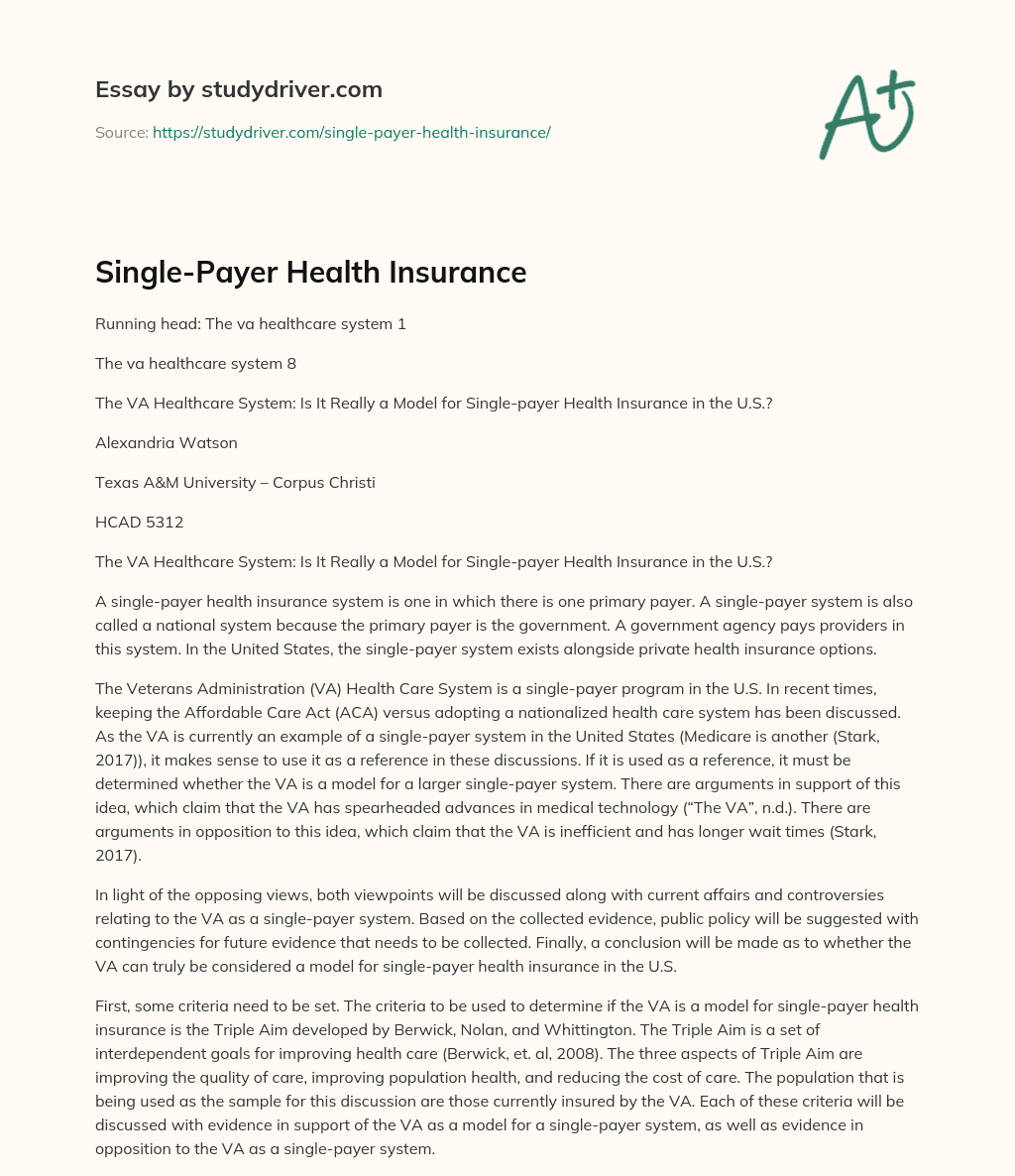 Single-Payer Health Insurance essay