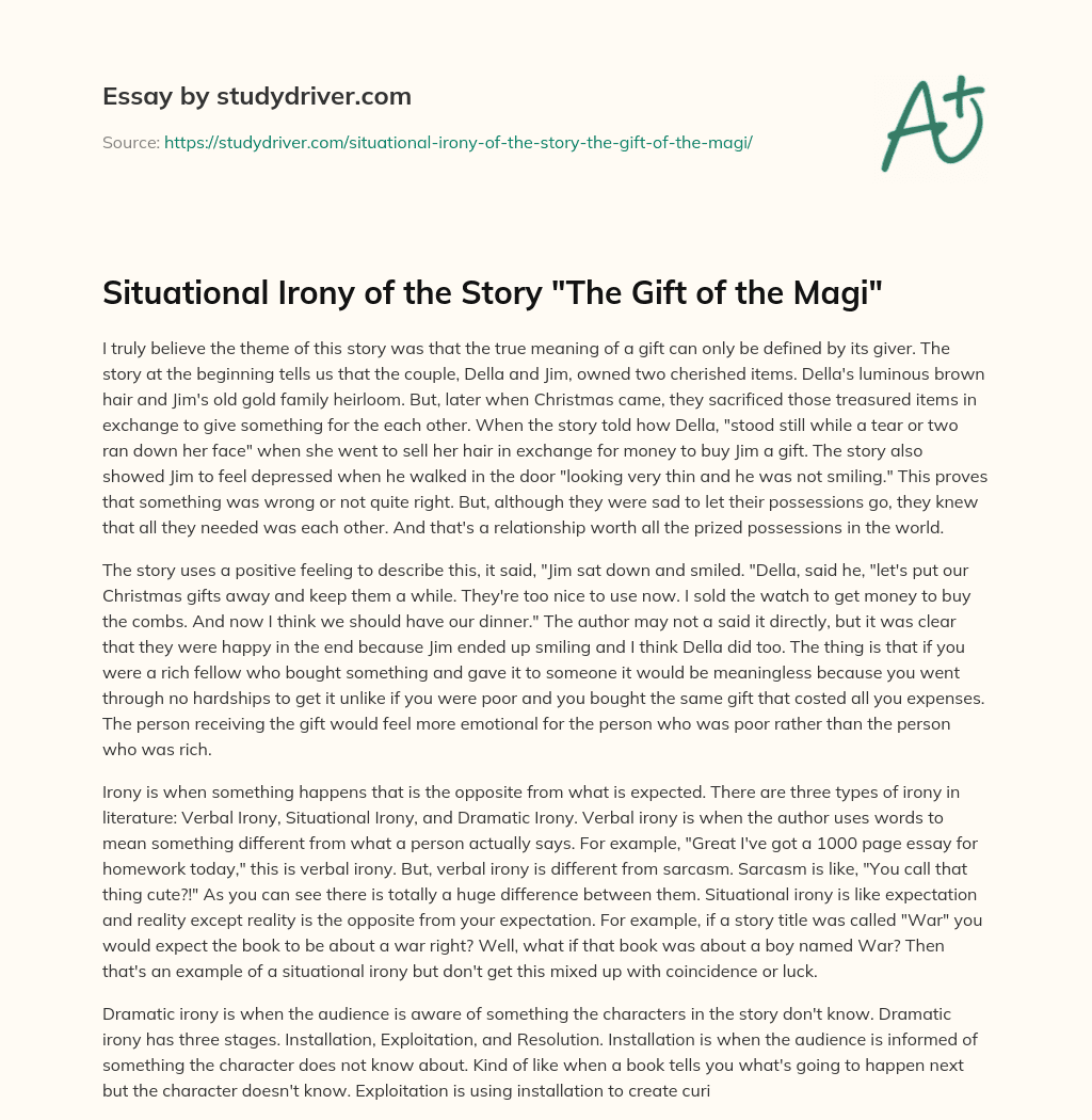 Situational Irony of the Story “The Gift of the Magi” essay