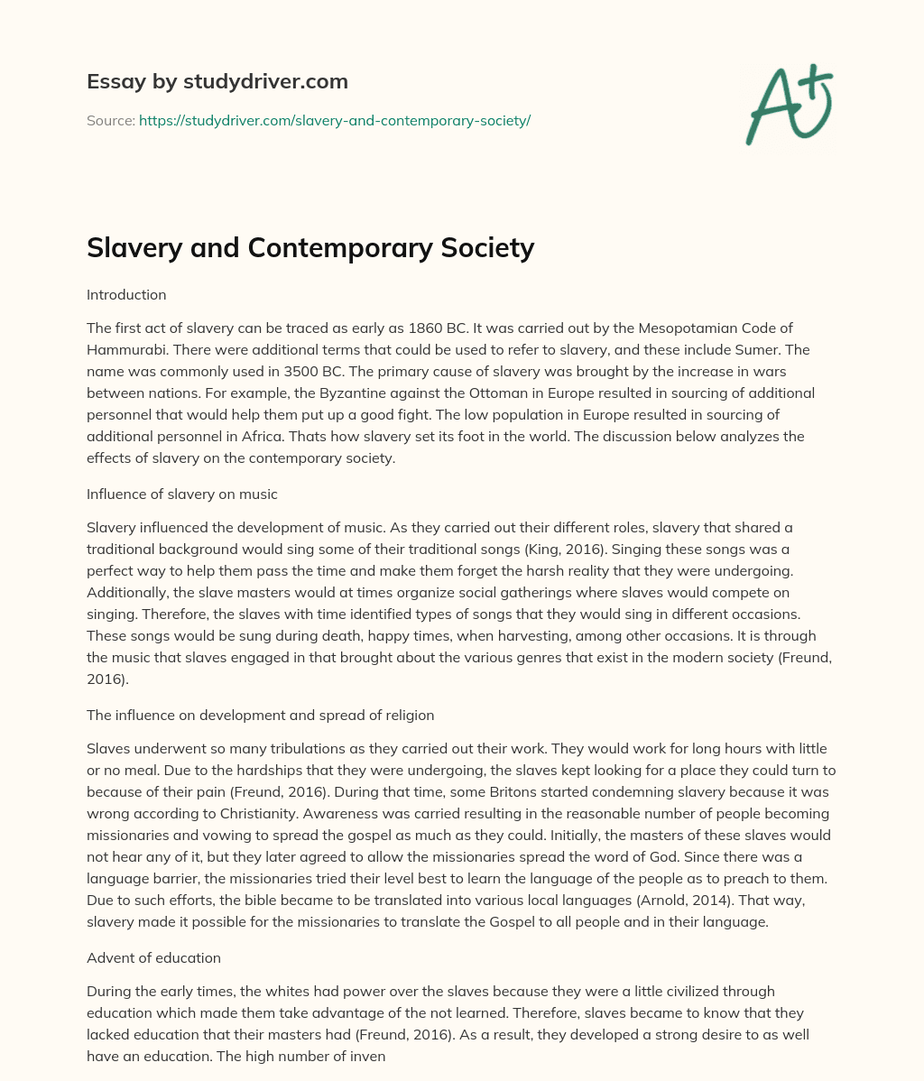 Slavery and Contemporary Society essay