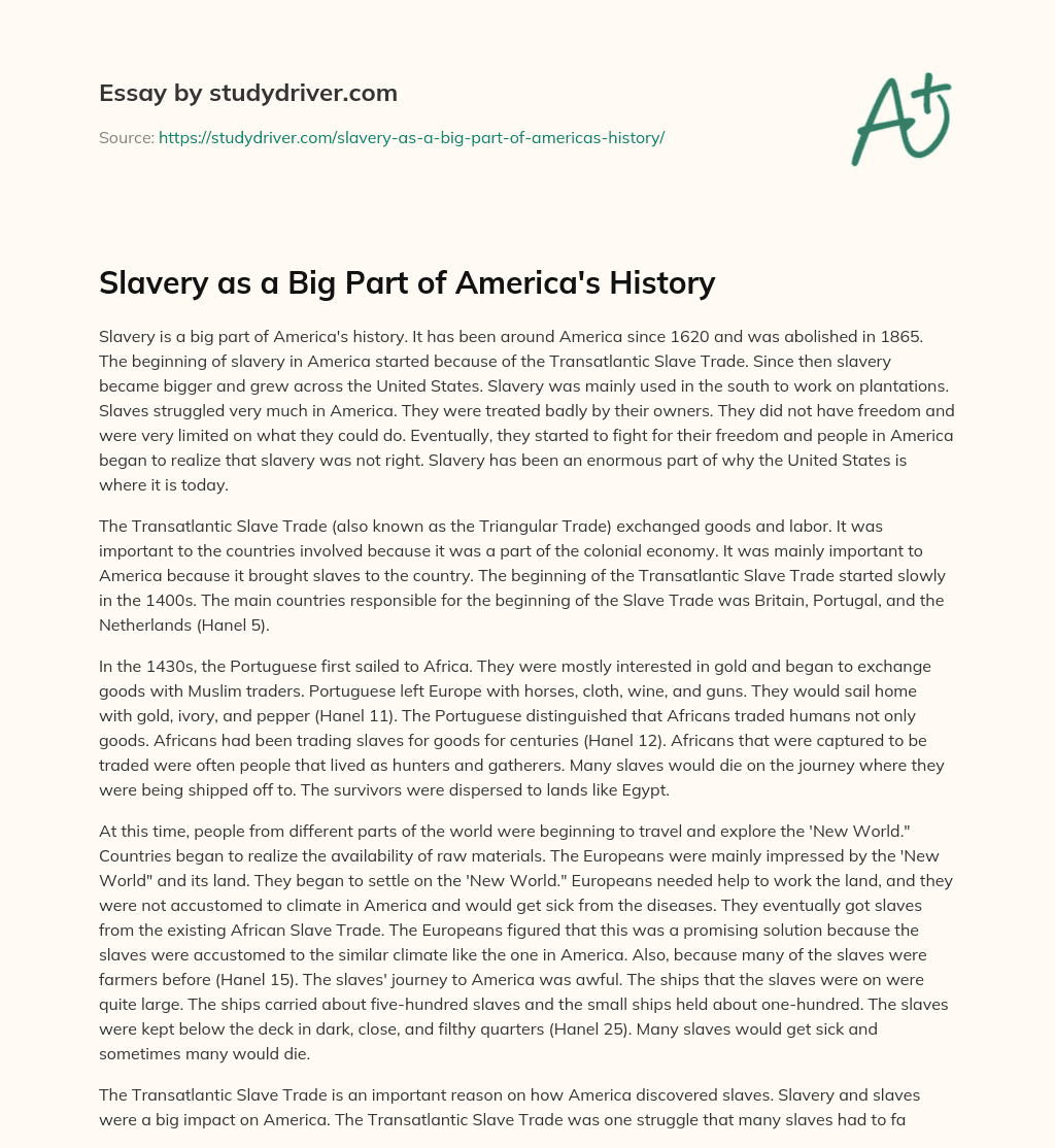 Slavery as a Big Part of America’s History essay