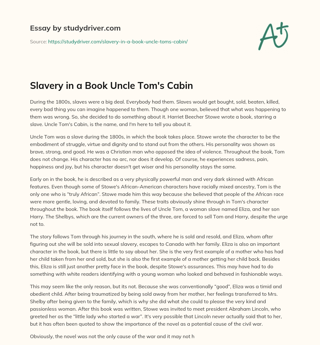 Slavery in a Book Uncle Tom’s Cabin essay